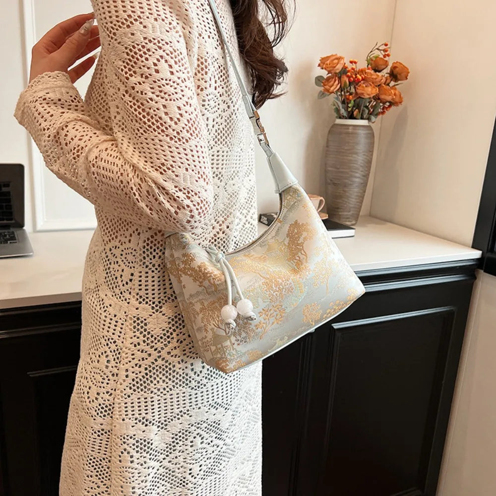 CHRISTIANARTBAG Embroidered Oriental-Style Handbag – Elegant Canvas Zipper Purse, Chic Cheongsam-Inspired Accessory for Women