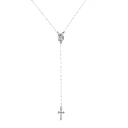 Rose Gold Layered Rosary Necklace for Women - Vintage Christian Cross & Virgin Mary Medal Pendant - Boho Religious Jewelry Gift