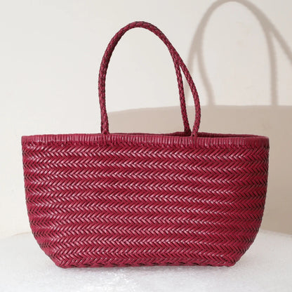 CHRISTIANARTBAG Genuine Leather Woven Tote Bag – Handcrafted Vintage Cowhide Shoulder Purse for Women, Large Capacity Artisan Basket Bag