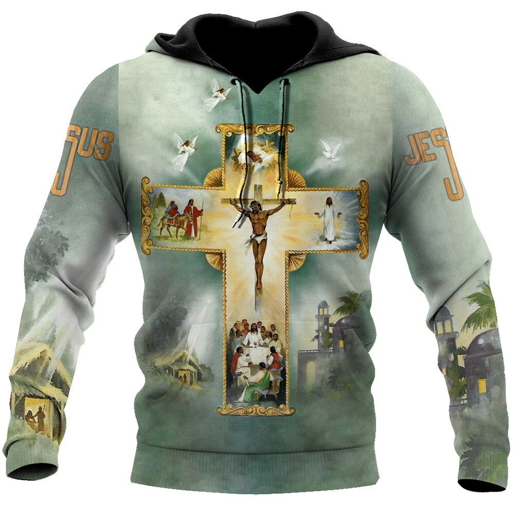 Christianartbag Clothing, Unisex Hoodie Cross and Lion 3D, Christian 3D T-Shirt, Christian 3D Hoodie, Christian 3D Sweater, Personalized Hoodies. - Christian Art Bag