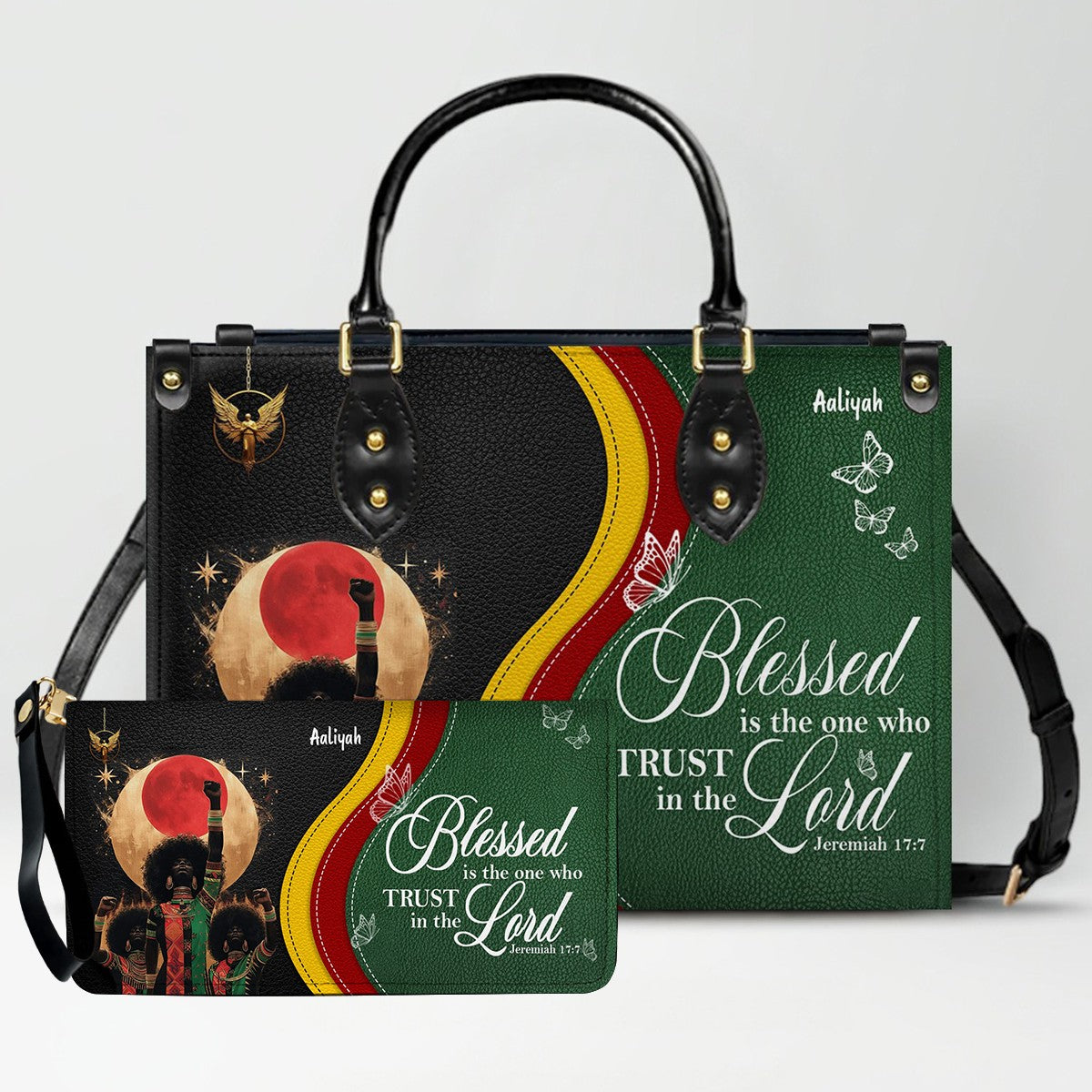 Set - Personalized Christian Leather Handbag & Wallet | Custom Bible Verse Faith Gift for Women by CHRISTIANARTBAG