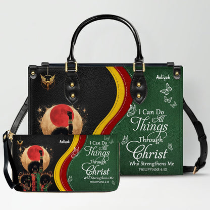 Set - Personalized Christian Leather Handbag & Wallet | Custom Bible Verse Faith Gift for Women by CHRISTIANARTBAG