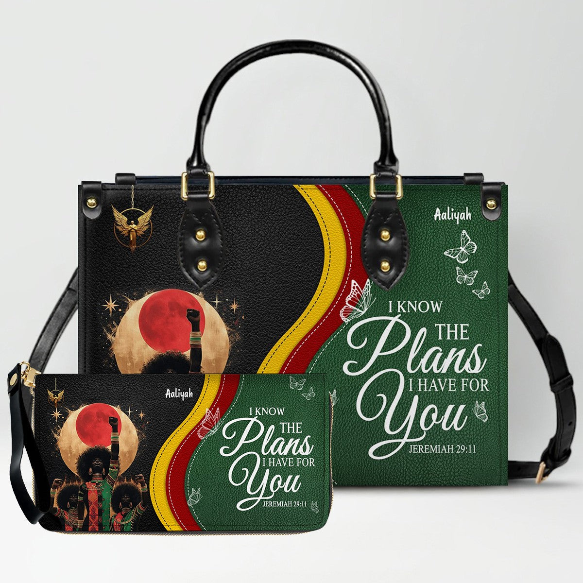 Set - Personalized Christian Leather Handbag & Wallet | Custom Bible Verse Faith Gift for Women by CHRISTIANARTBAG