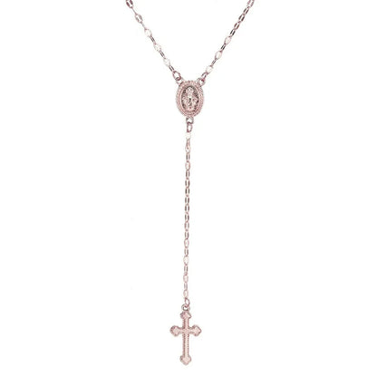 Rose Gold Layered Rosary Necklace for Women - Vintage Christian Cross & Virgin Mary Medal Pendant - Boho Religious Jewelry Gift