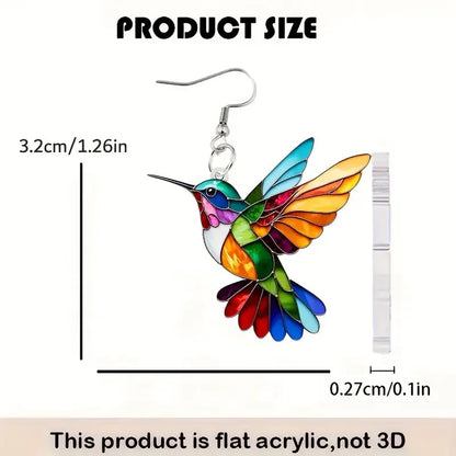 Colorful Hummingbird Drop Earrings - Stained Glass Style Bird Dangle Earrings for Women, Retro Fashion Jewelry Gift