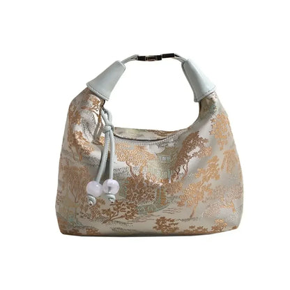 CHRISTIANARTBAG Embroidered Oriental-Style Handbag – Elegant Canvas Zipper Purse, Chic Cheongsam-Inspired Accessory for Women