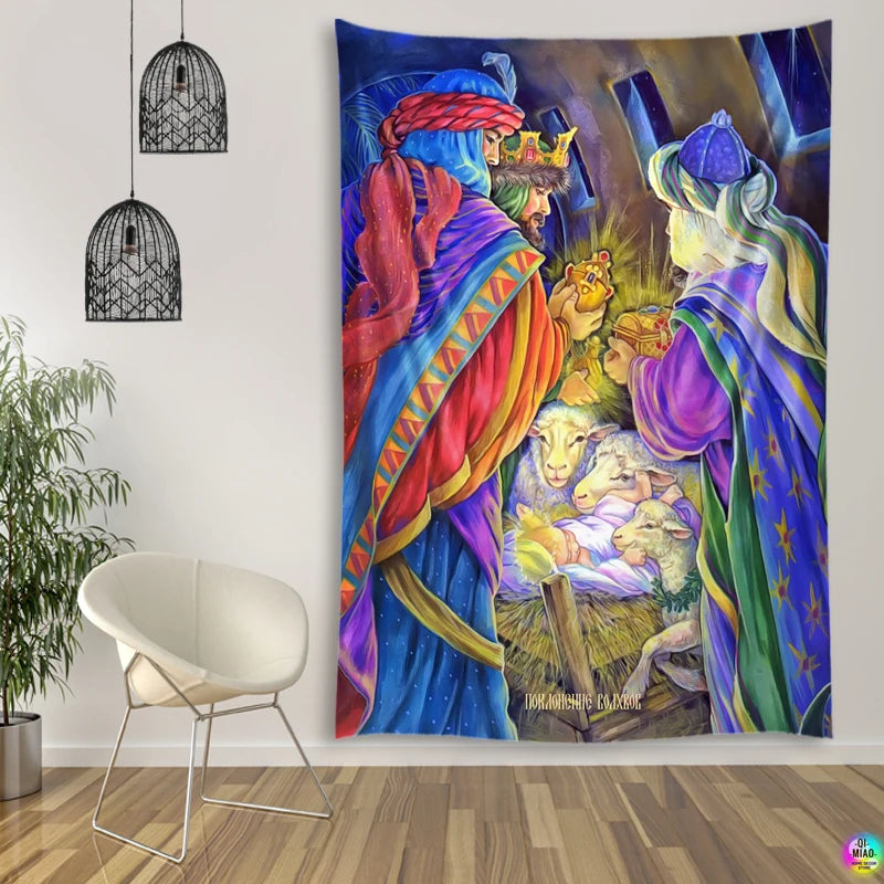 CHRISTIANARTBAG Nativity Scene Tapestry - Religious Wall Hanging Decor for Christmas & Easter