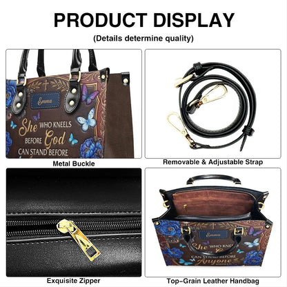 Personalized "She Who Kneels Before God" Leather Handbag - Custom Name Christian Faith Bag - CAB01070826