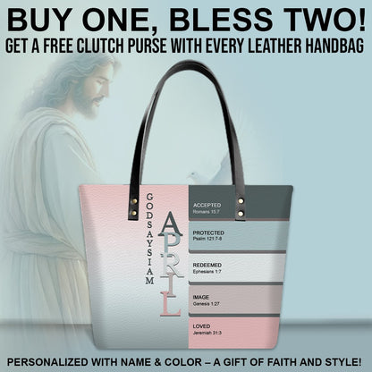 Uncover the sacred meaning of your name - Personalized Leather TOTE Bag Luxury – Free Clutch Purse Gift | CHRISTIANARTBAG CAB01052626