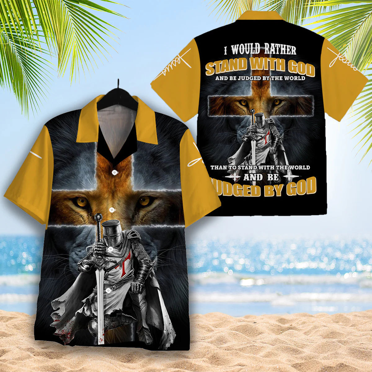 Christianartbag Hawaiian Shirt, Stand With God Veteran And Lion Aloha Hawaiian Shirt, Christian Hawaiian Shirts For Men & Women. - Christian Art Bag