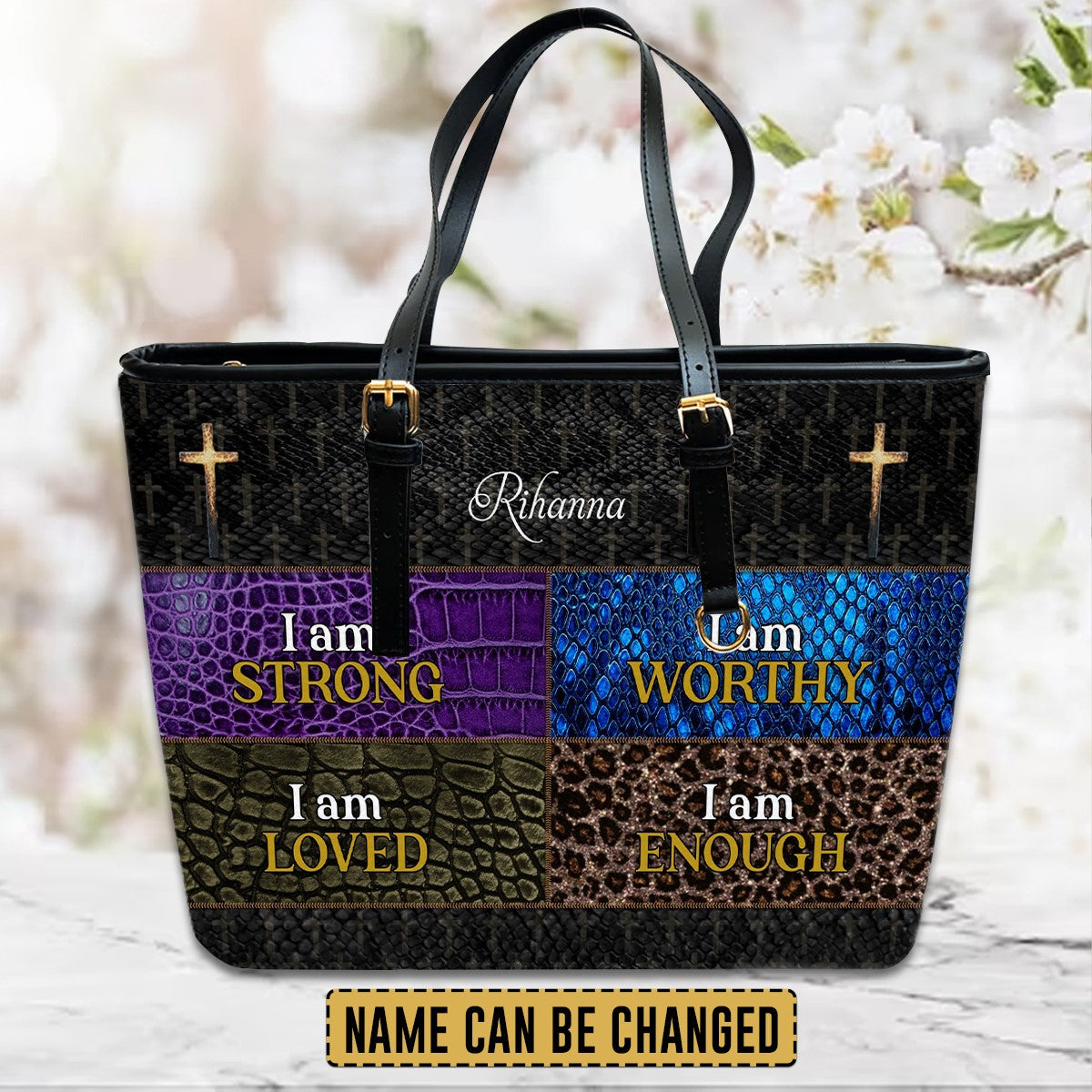 CHRISTIANARTBAG Personalized Leather Handbag - I Am Strong , I Am Loved , I Am Worthy , I Am Enough - CABLTHB02250424.