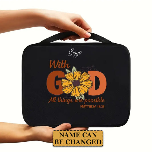 Personalized 'With GOD' Sunflower Canvas Bible Cover – Matthew 19:26 | CHRISTIANARTBAG