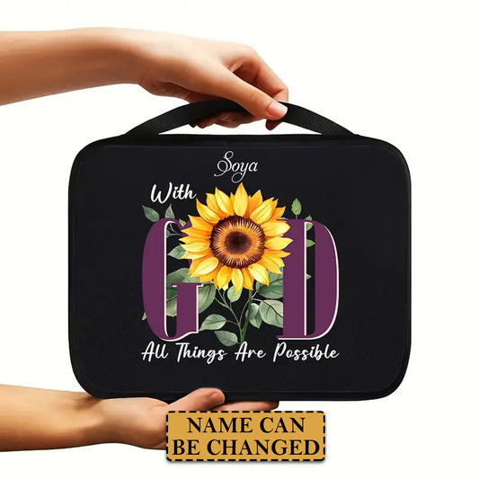 Customizable Sunflower 'With God' Canvas Bible Cover - CHRISTIANARTBAG