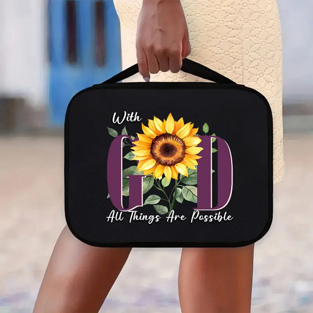 Customizable Sunflower 'With God' Canvas Bible Cover - CHRISTIANARTBAG