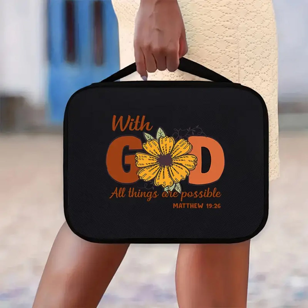 Personalized 'With GOD' Sunflower Canvas Bible Cover – Matthew 19:26 | CHRISTIANARTBAG