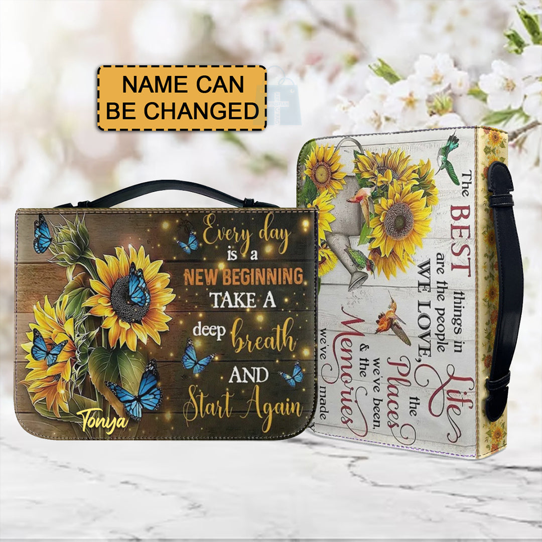 Christianartbag Bible Cover, Every Day Is A New Beginning Bible Cover, Personalized Bible Cover, Sunflower Butterfly Hummingbird Bible Cover, Christian Gifts, CAB18081123. - Christian Art Bag