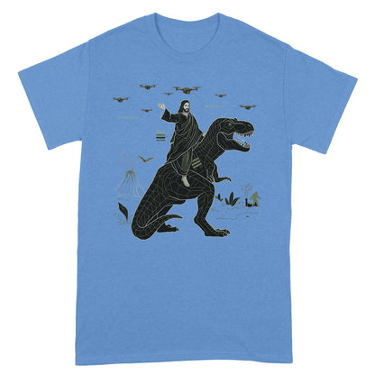 CHRISTIANARTBAG Tech-Minimalist Jesus Riding Dinosaur T-Shirt - Urban Utility Graphic Tee