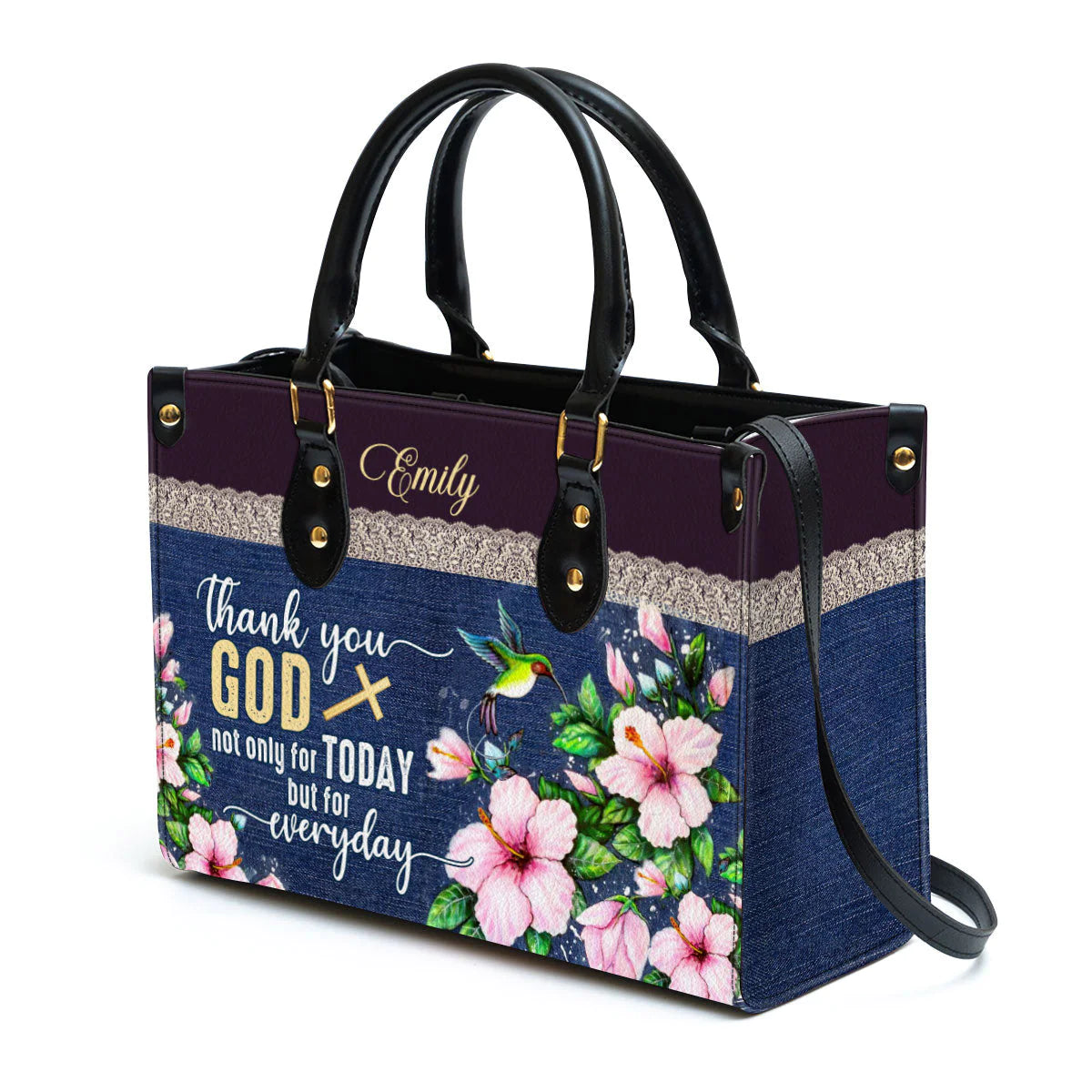Christianartbag Handbags, Thank You God Not Only For Today But For Everyday Flower And Humming Bird Leather Bags, Personalized Bags, Gifts for Women, Christmas Gift, CABLTB01300723. - Christian Art Bag