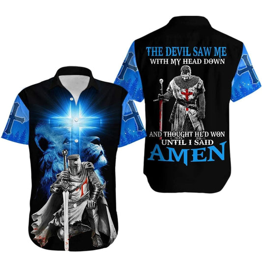Christianartbag Hawaiian Shirt, The Devil Saw Me With My Head Down Knight Jesus Lion King Hawaiian Shirts, Christian Hawaiian Shirts For Men & Women. - Christian Art Bag