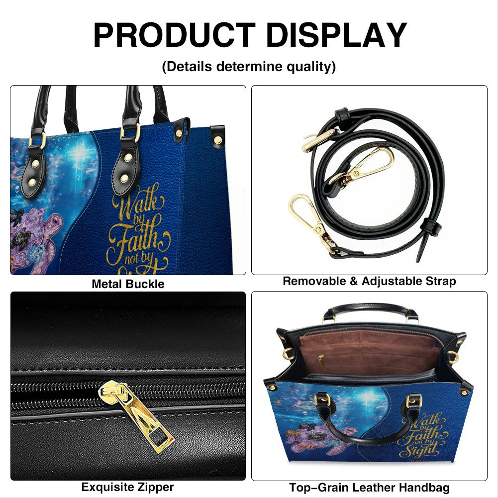 Personalized Turtle Leather Handbag - Walk By Faith Not By Sight Custom Name Purse - CHRISTIANARTBAG Bible Verse Gift CAB141026