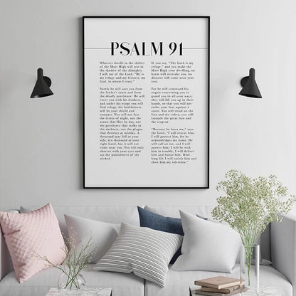 Christianartbag Home Decor, Psalm 91 Scripture Wall Art He Who Dwells In The Shelter Bible Verse Canvas Painting Poster Print For Your Christian Home Decor - Christian Art Bag