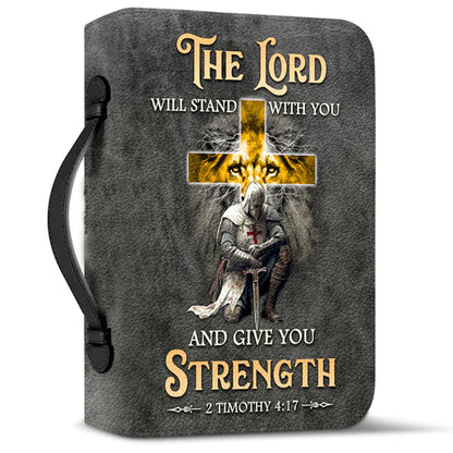 Christianart Bible Cover, The Lord Will Stand With You And Give You Strength 2 Tim 4 17, Personalized Gift for Pastor, Gift For Women, Gifts For Men. - Christian Art Bag