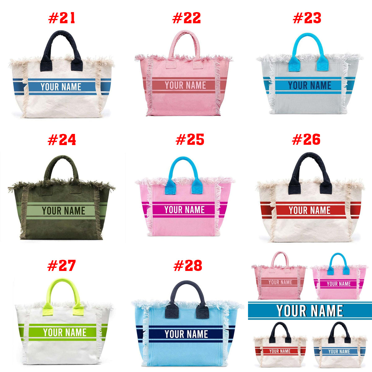 HPSP Handmade Bags, Summer American Style Trends Stripe Printing Women's Tassel HandBag Customizable Letters Canvas Tote Beach Bag Wedding Gift - Christian Art Bag