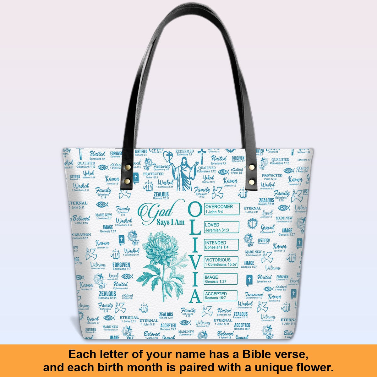 Personalized Luxury Tote Bag with Bible Verses & Birth Month Flowers – Custom Christian Gift by CHRISTIANARTBAG
