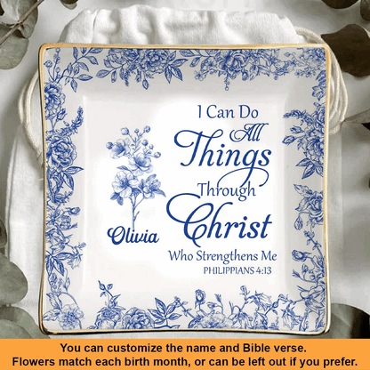 Personalized Bible Verse Plate with Name & Birth Month Flowers – Christian Gift