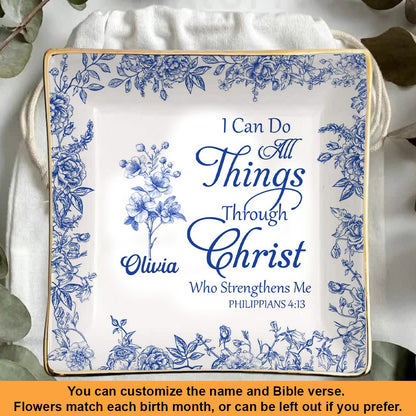 Personalized Bible Verse Plate with Name & Birth Month Flowers – Christian Gift