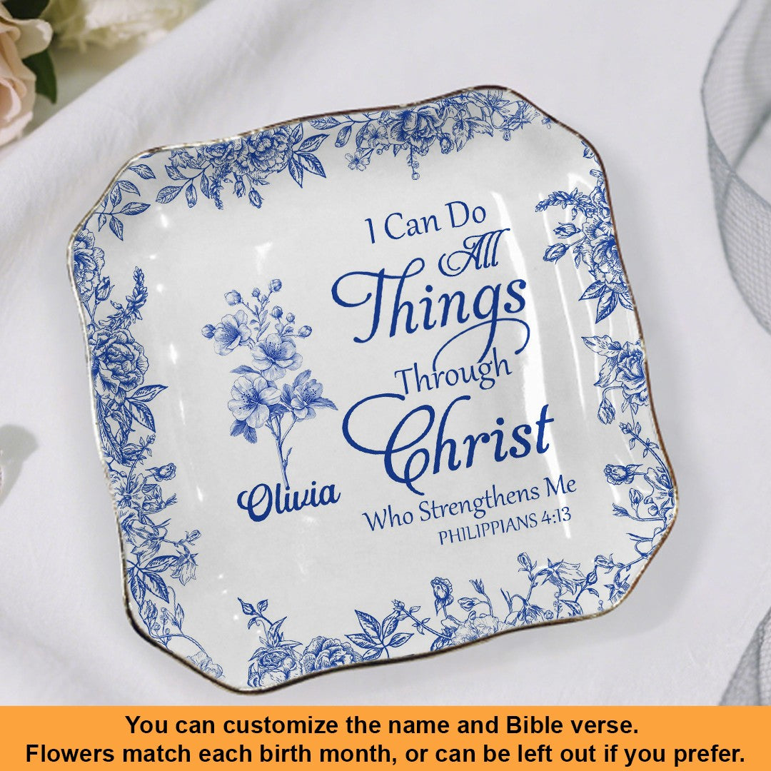 Personalized Bible Verse Plate with Name & Birth Month Flowers – Christian Gift