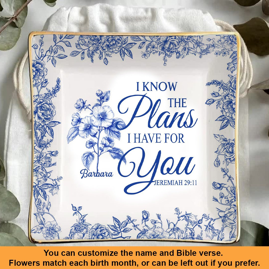 Personalized Bible Verse Plate with Name & Birth Month Flowers – Christian Gift