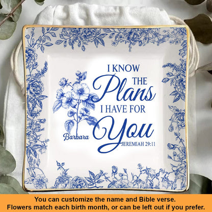 Personalized Bible Verse Plate with Name & Birth Month Flowers – Christian Gift