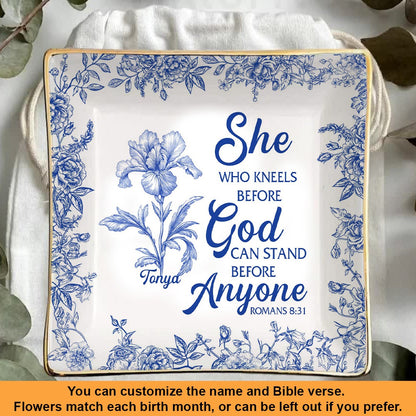 Personalized Bible Verse Plate with Name & Birth Month Flowers – Christian Gift