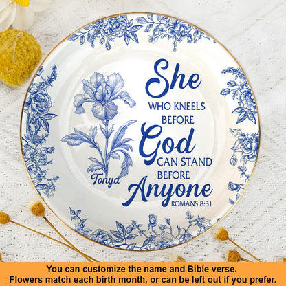 Personalized Bible Verse Plate with Name & Birth Month Flowers – Christian Gift