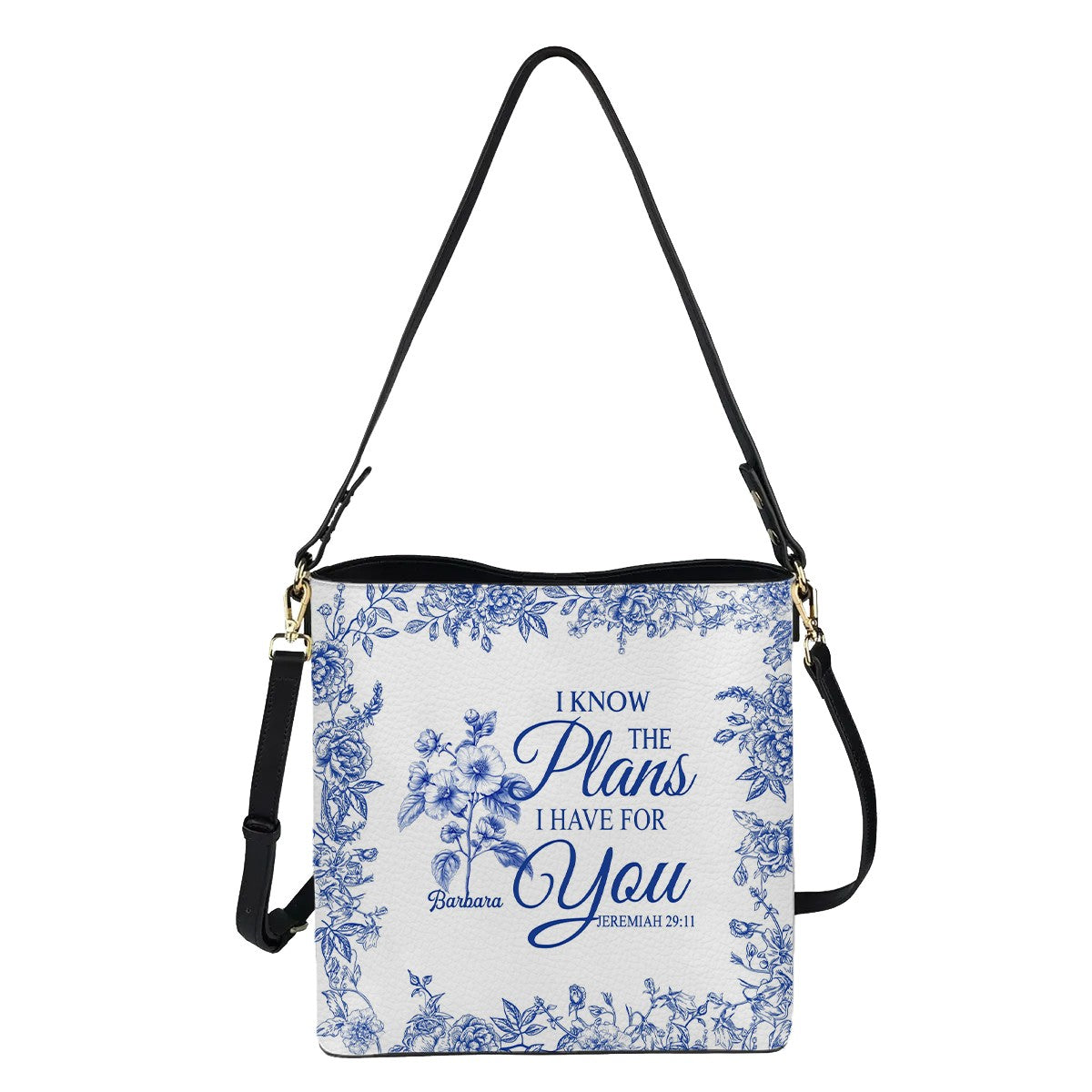 Personalized Christian Bucket Bag – Personalized Bible Verse & Birth Month Flowers – Christian Gift