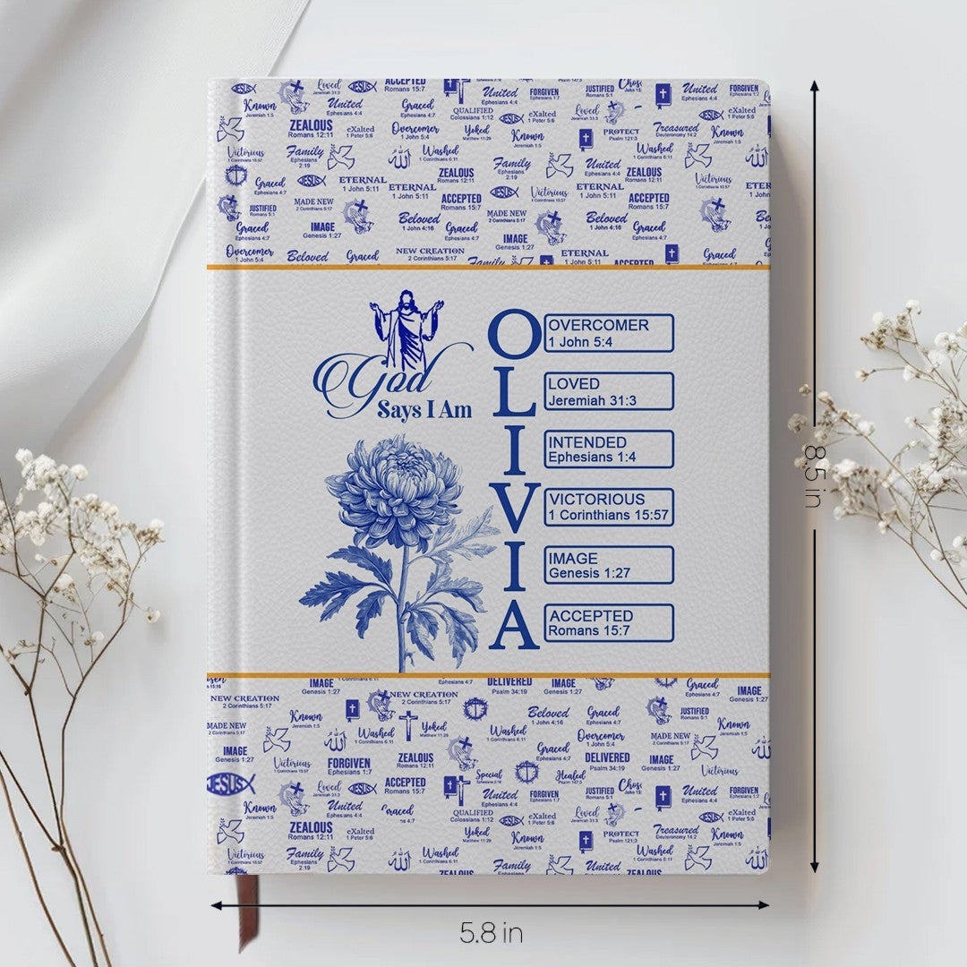 Personalized Leather Notebook with Bible Verses and Birth Month Flowers – Custom Christian Gift