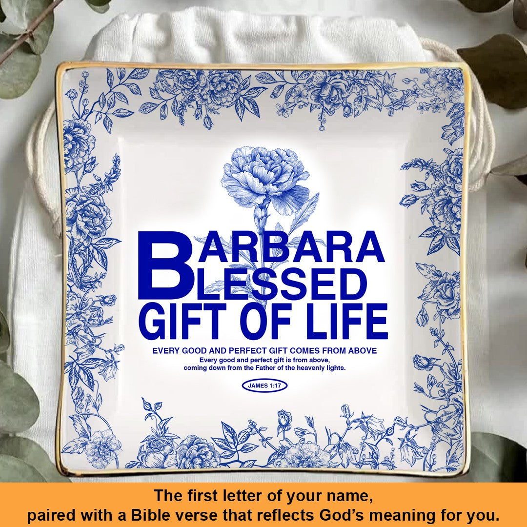 Personalized Jewelry Dish – Custom Name Ring Dish with Floral Design, Gift for Women