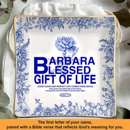 Personalized Jewelry Dish – Custom Name Ring Dish with Floral Design, Gift for Women
