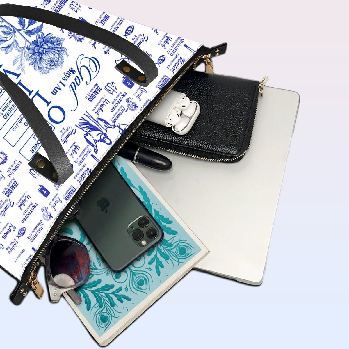 Personalized Luxury Tote Bag with Bible Verses & Birth Month Flowers – Custom Christian Gift by CHRISTIANARTBAG