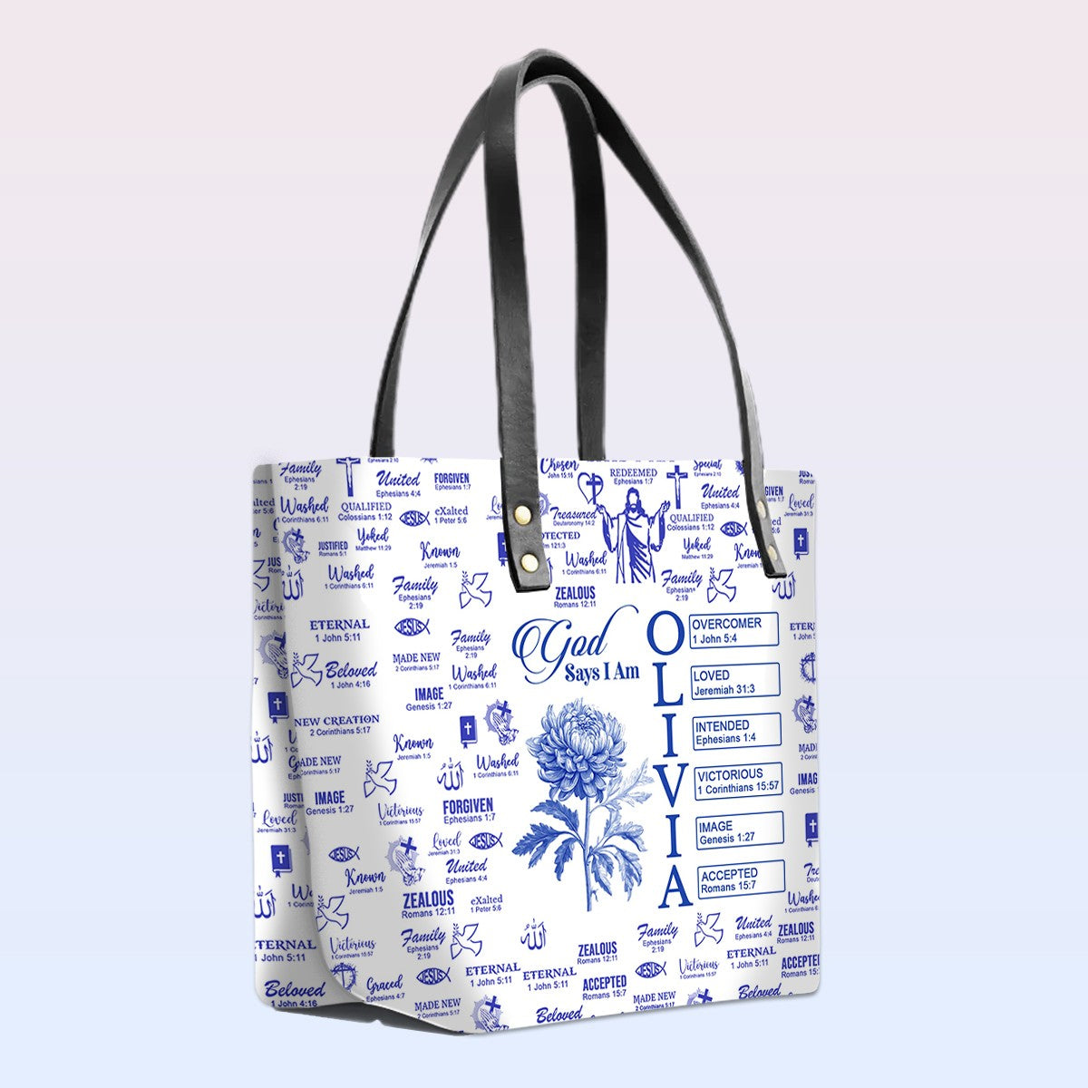 Personalized Luxury Tote Bag with Bible Verses & Birth Month Flowers – Custom Christian Gift by CHRISTIANARTBAG