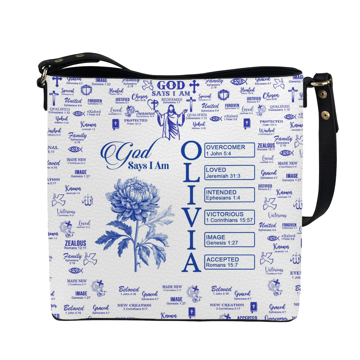 Personalized Christian Bucket Bag – Bucket Bag with Bible Verses & Birth Month Flowers – Custom Christian Gift by CHRISTIANARTBAG
