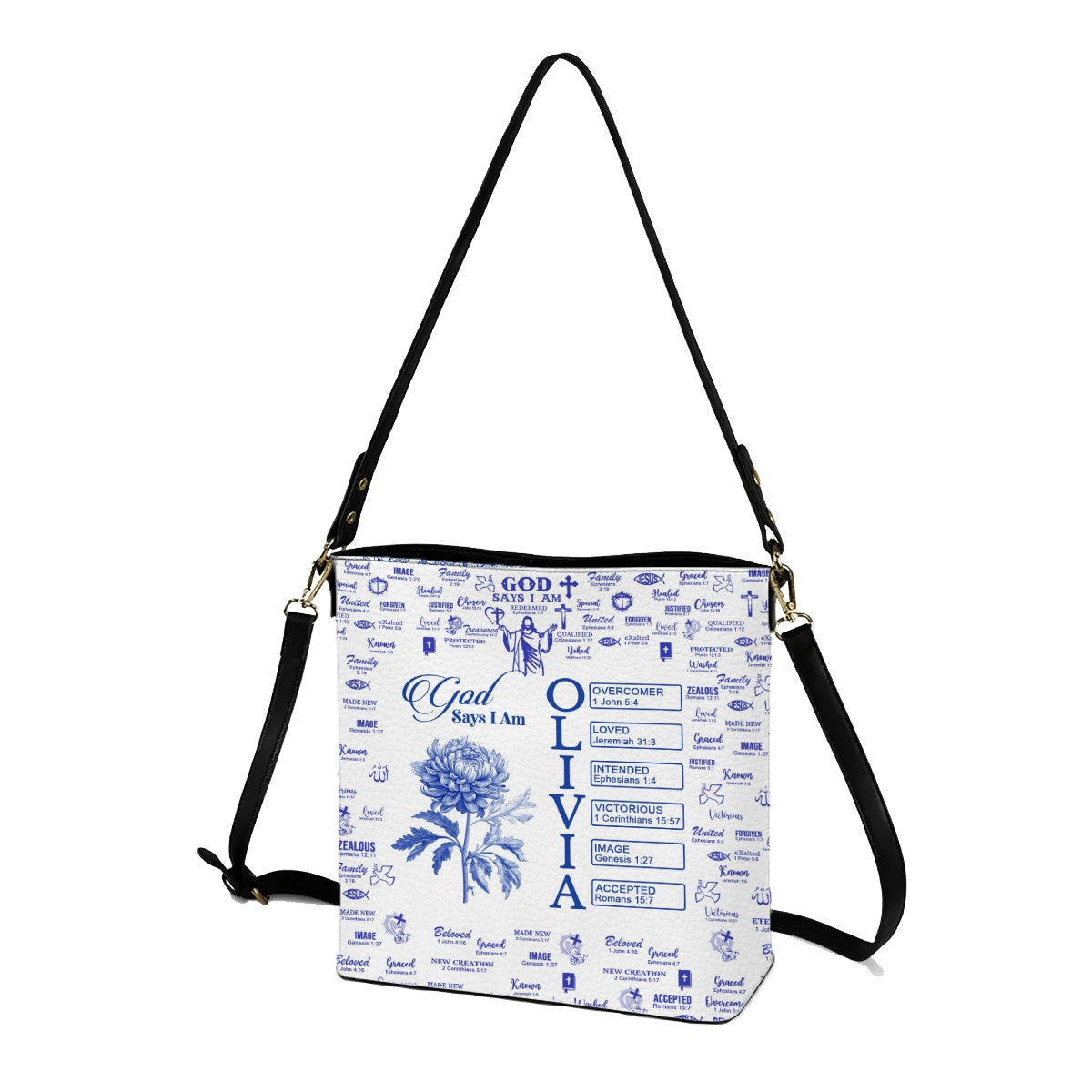 Personalized Christian Bucket Bag – Bucket Bag with Bible Verses & Birth Month Flowers – Custom Christian Gift by CHRISTIANARTBAG