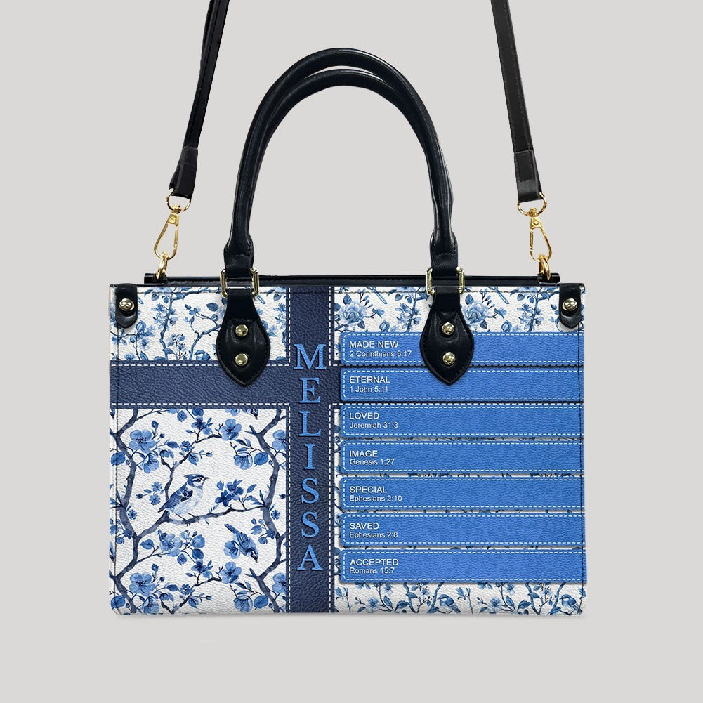Personalized Leather Handbag – Custom Name with Each Letter Matched to a Unique Bible Verse