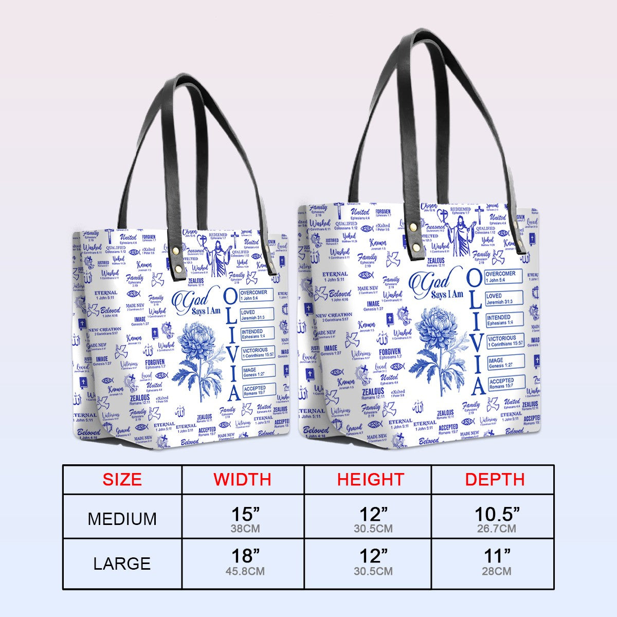 Personalized Luxury Tote Bag with Bible Verses & Birth Month Flowers – Custom Christian Gift by CHRISTIANARTBAG