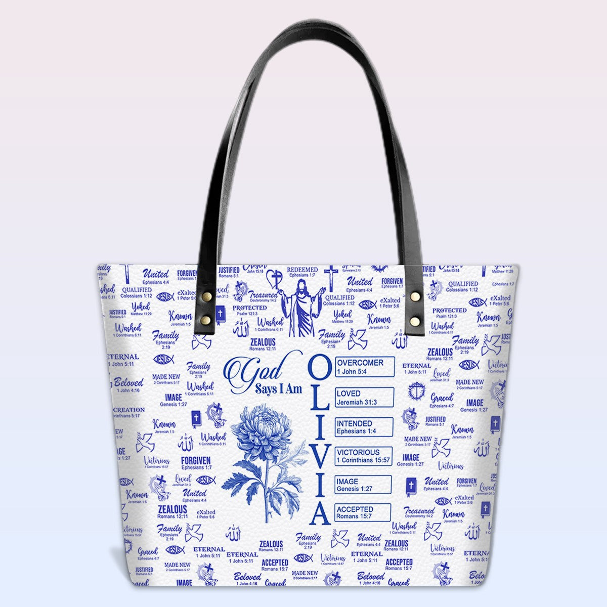 Personalized Luxury Tote Bag with Bible Verses & Birth Month Flowers – Custom Christian Gift by CHRISTIANARTBAG