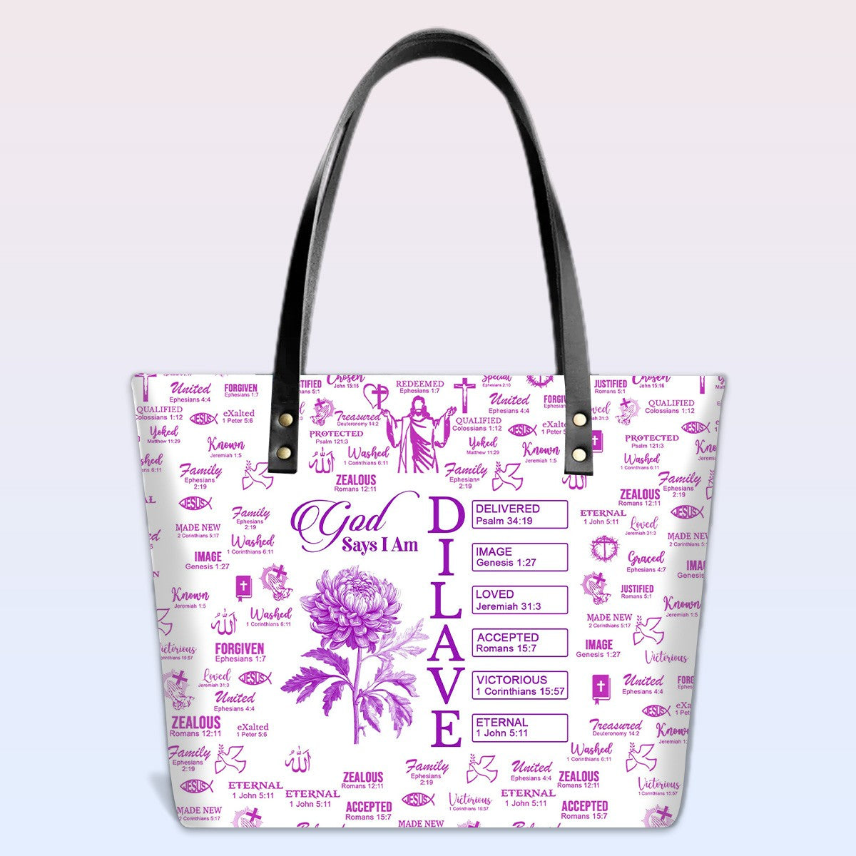 Personalized Luxury Tote Bag with Bible Verses & Birth Month Flowers – Custom Christian Gift by CHRISTIANARTBAG