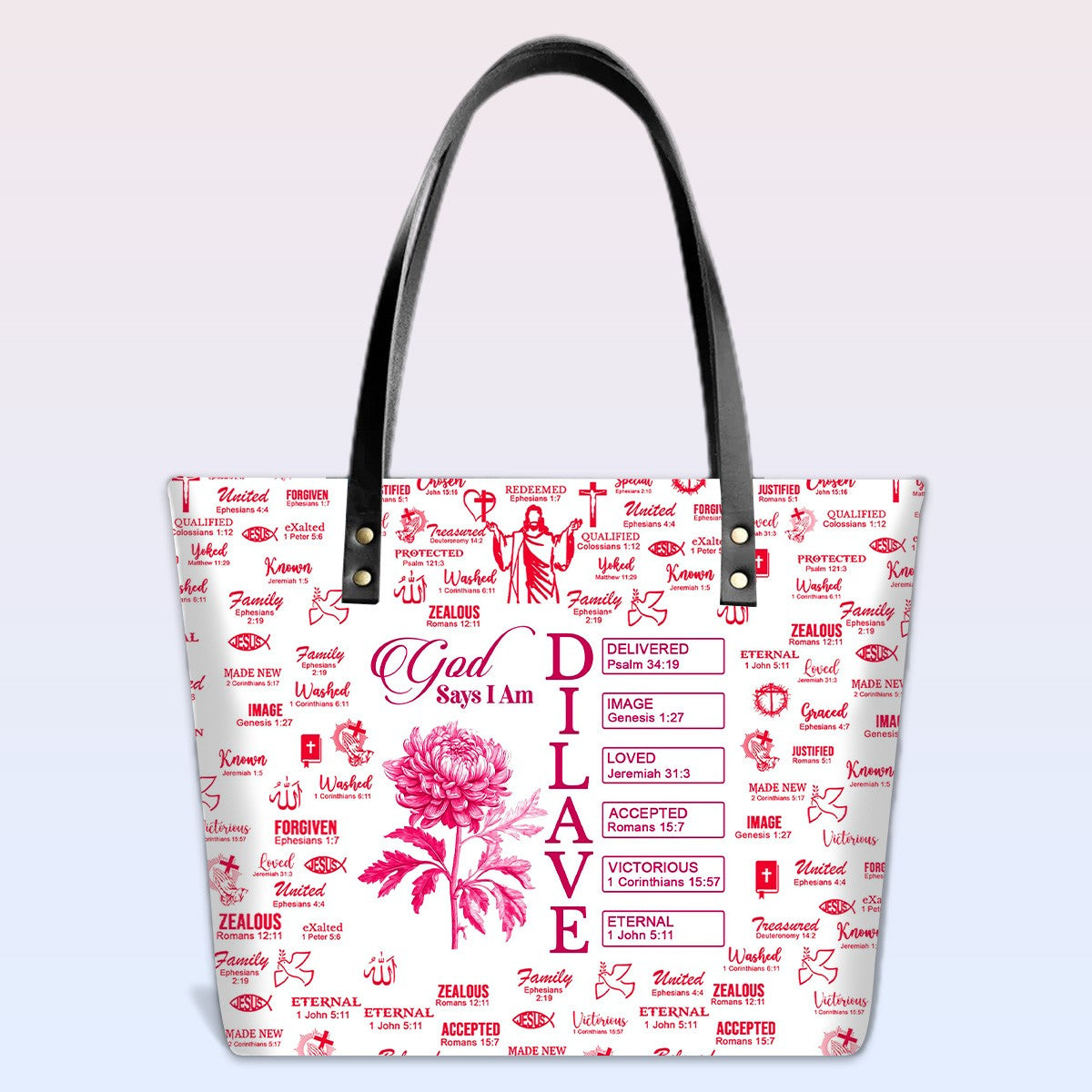 Personalized Luxury Tote Bag with Bible Verses & Birth Month Flowers – Custom Christian Gift by CHRISTIANARTBAG