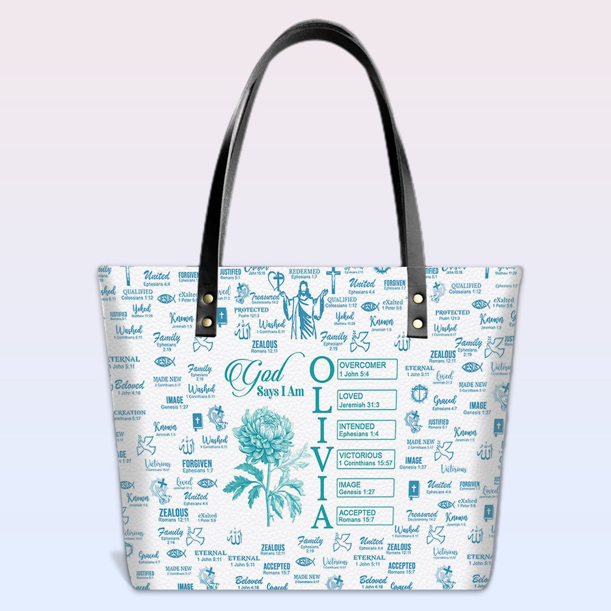 Personalized Luxury Tote Bag with Bible Verses & Birth Month Flowers – Custom Christian Gift by CHRISTIANARTBAG