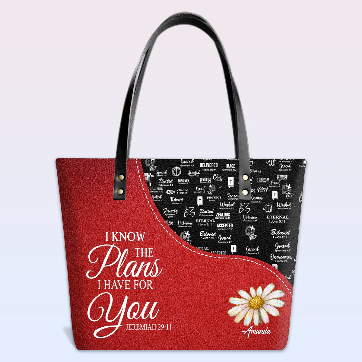 Personalized Christian Red Leather Tote Bag Luxury with Bible Verses – Custom Name Handbag by CHRISTIANARTBAG